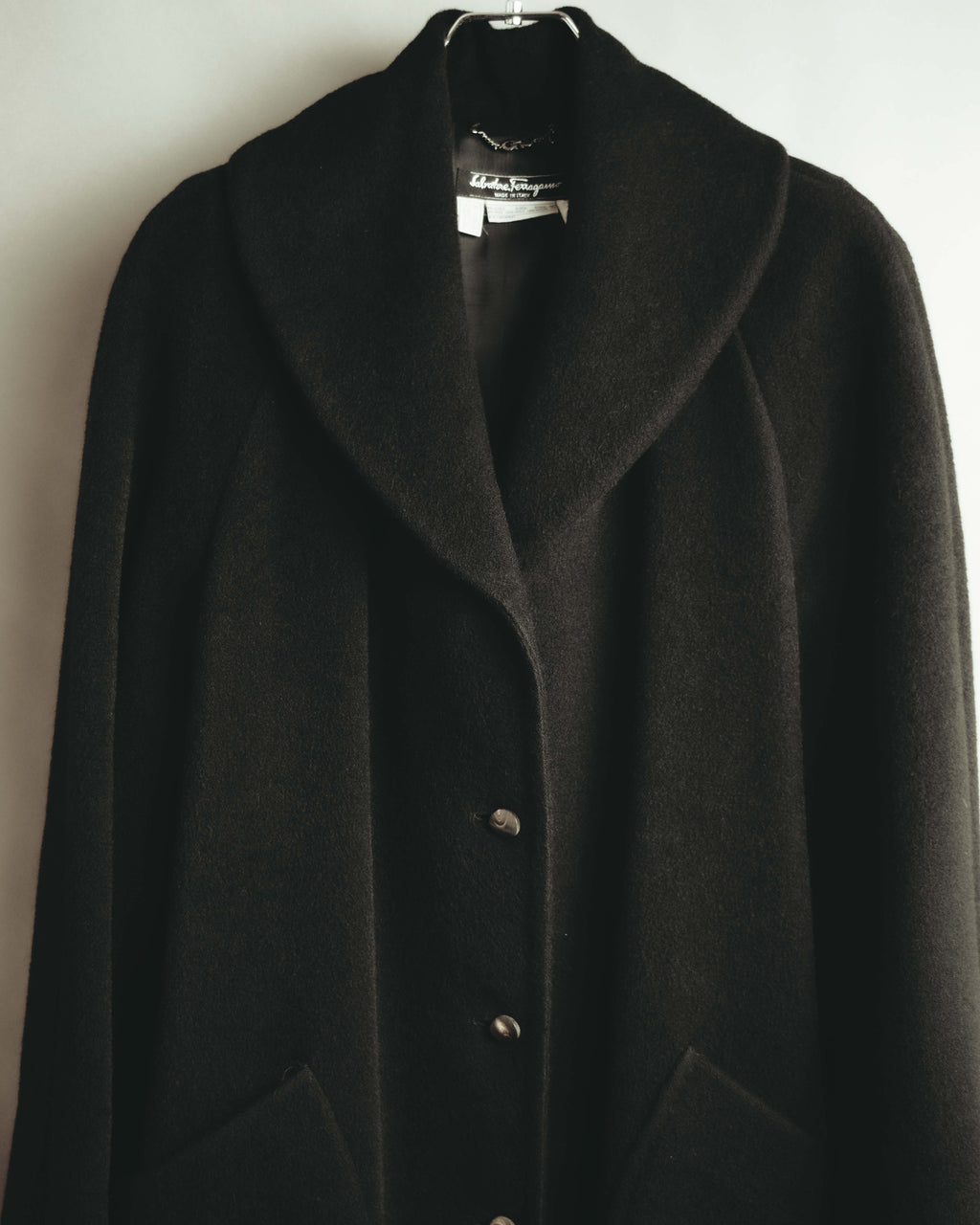 -SPECIAL- "Salvatore Ferragamo" 90's-00's Alpaca wool oversized shawl collar long coat