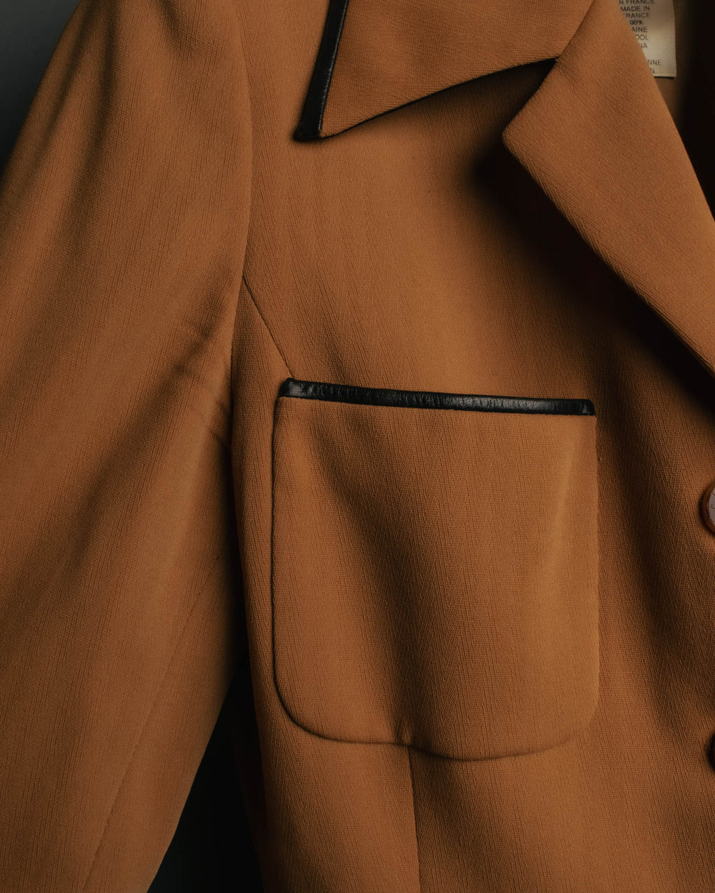 -SPECIAL- "CELINE" 80's-90's Black piped wool tailored jacket