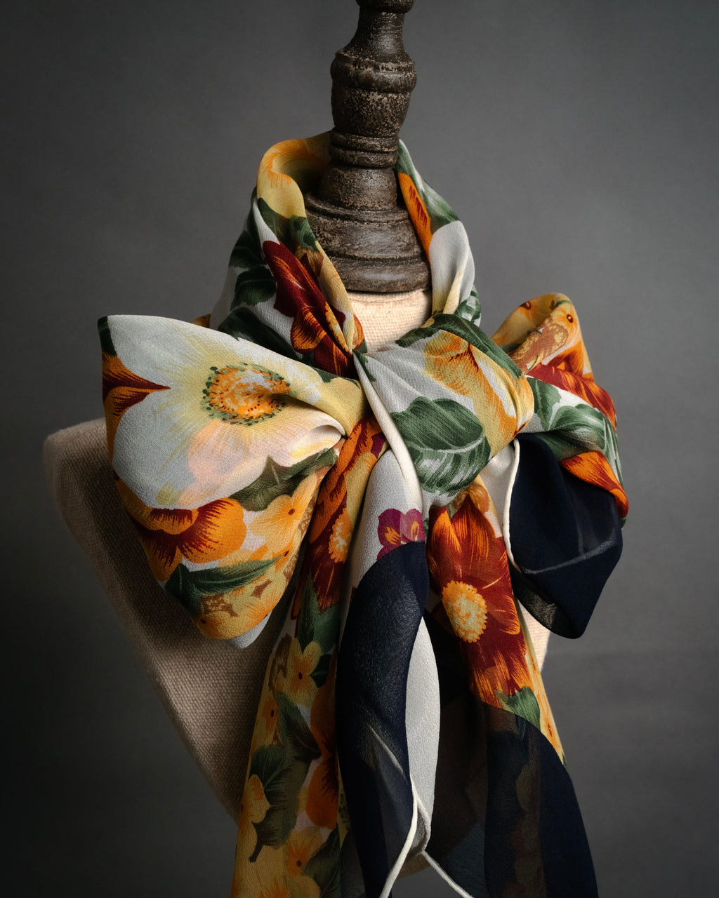 “Christian Dior” 80’s–90’s Botanical silk floral scarf