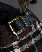 "BURBERRY" Brown tartan check pleated wrap skirt
