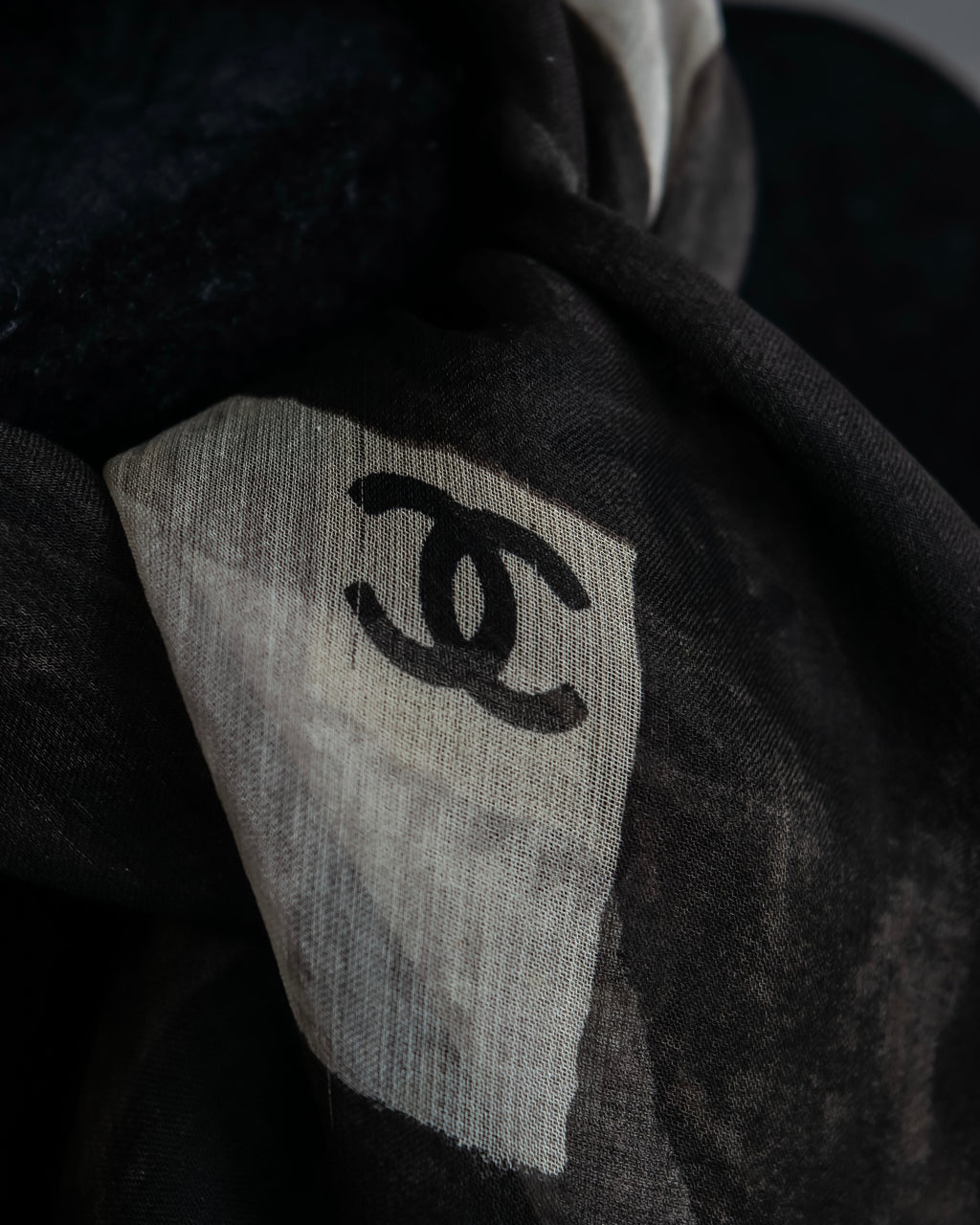 "CHANEL" Coco mark grid pattern silk scarf