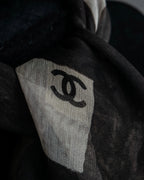 "CHANEL" Coco mark grid pattern silk scarf