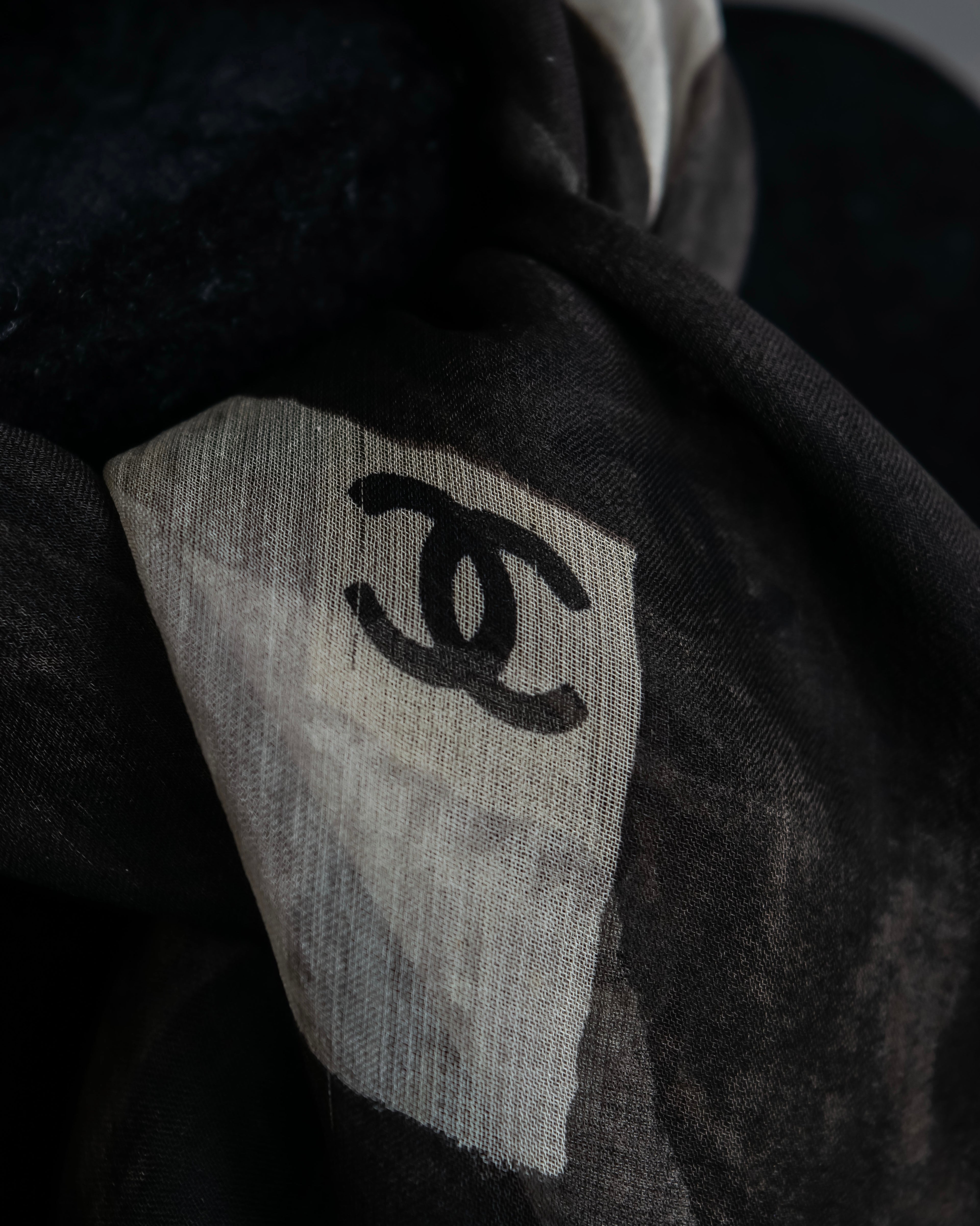 "CHANEL" Coco mark grid pattern silk scarf