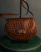 -SPECIAL- "Salvatore Ferragamo" 90's Glossy crocodile pattern shoulder bag