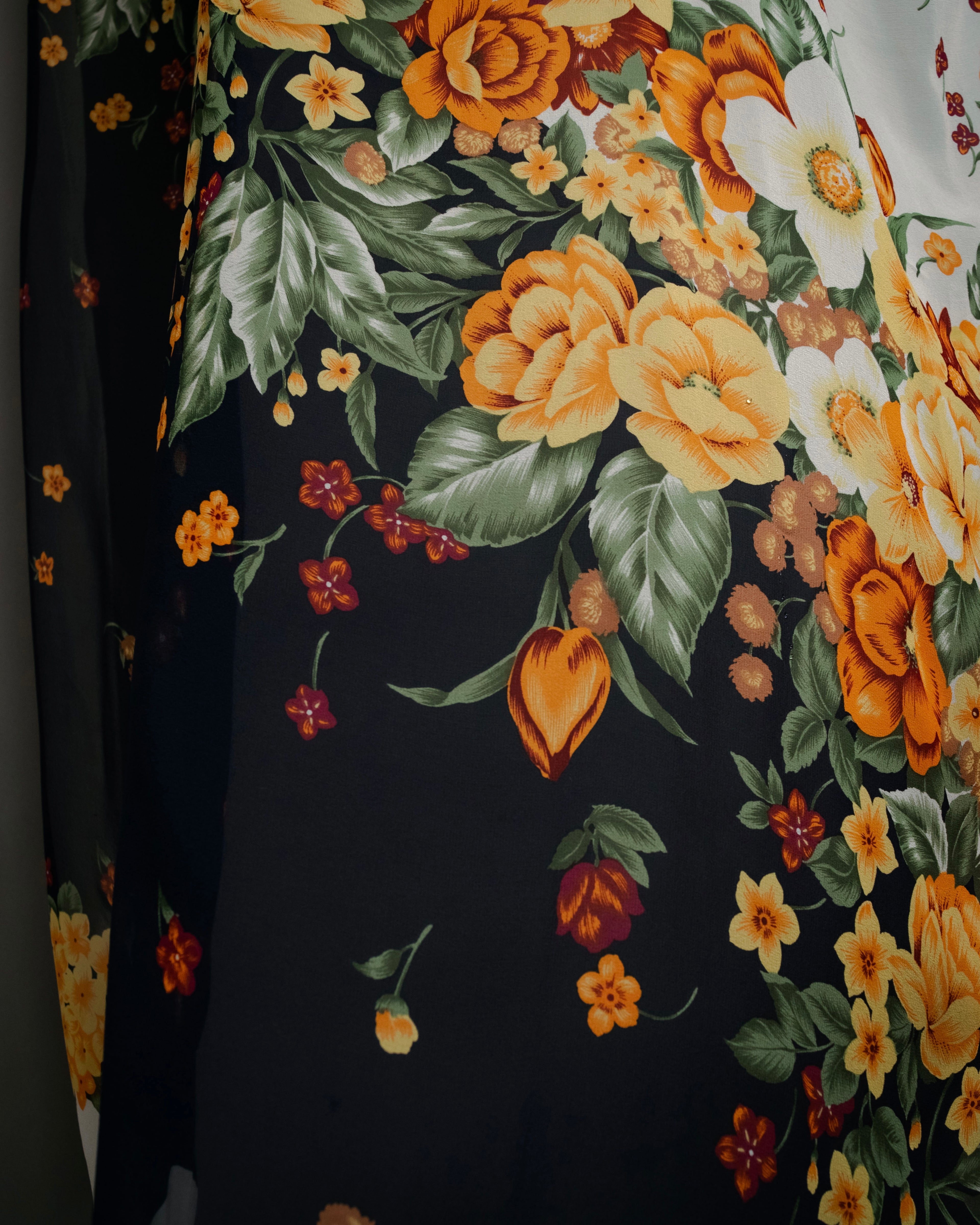 “Christian Dior” 80’s–90’s Botanical silk floral scarf