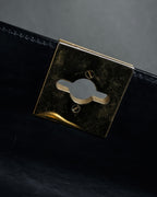 "CELINE" 80's-90's Square silhouette gold parts design leather hand bag