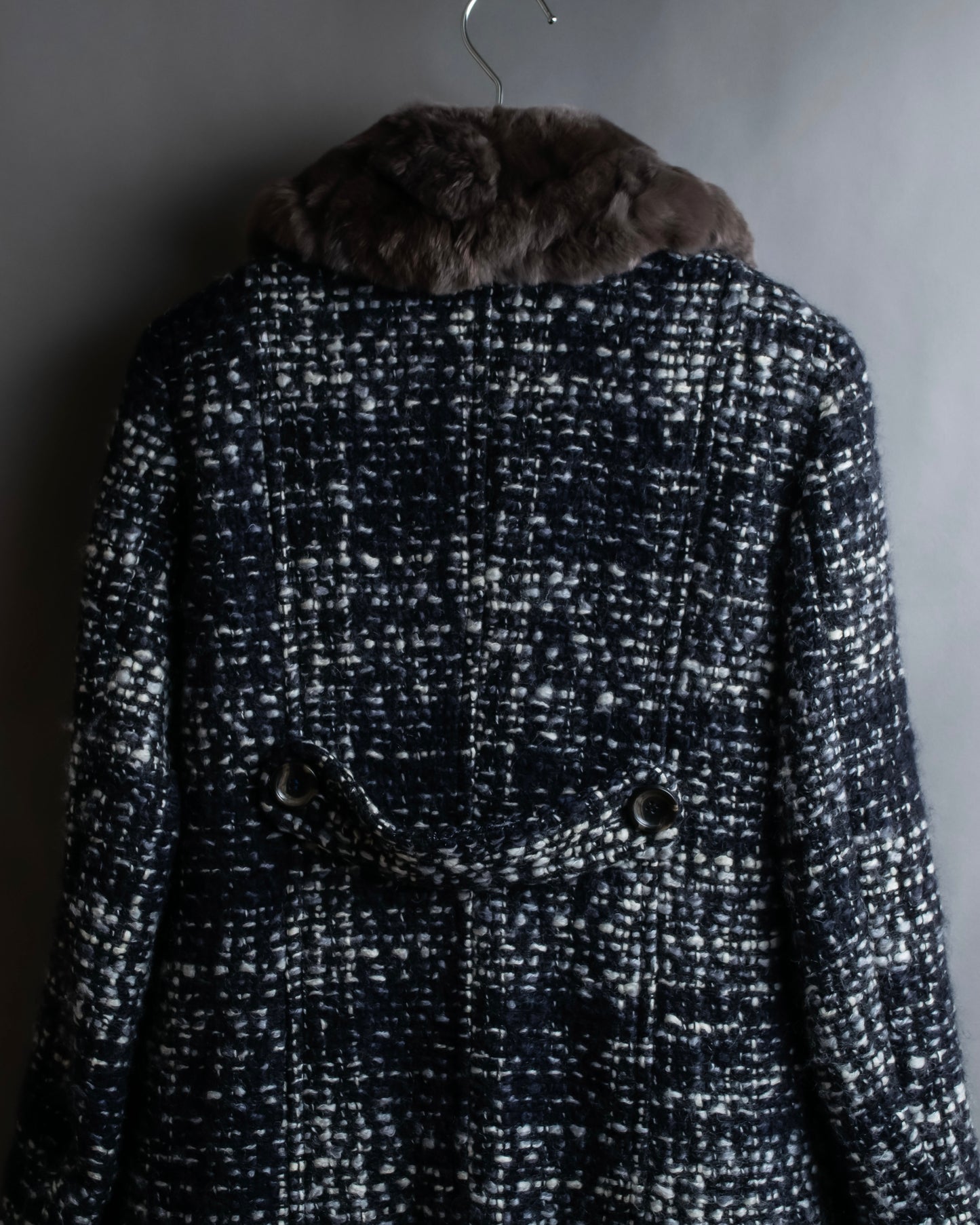 "Weekend Max Mara" Fur trimmed design collar tweed flare coat