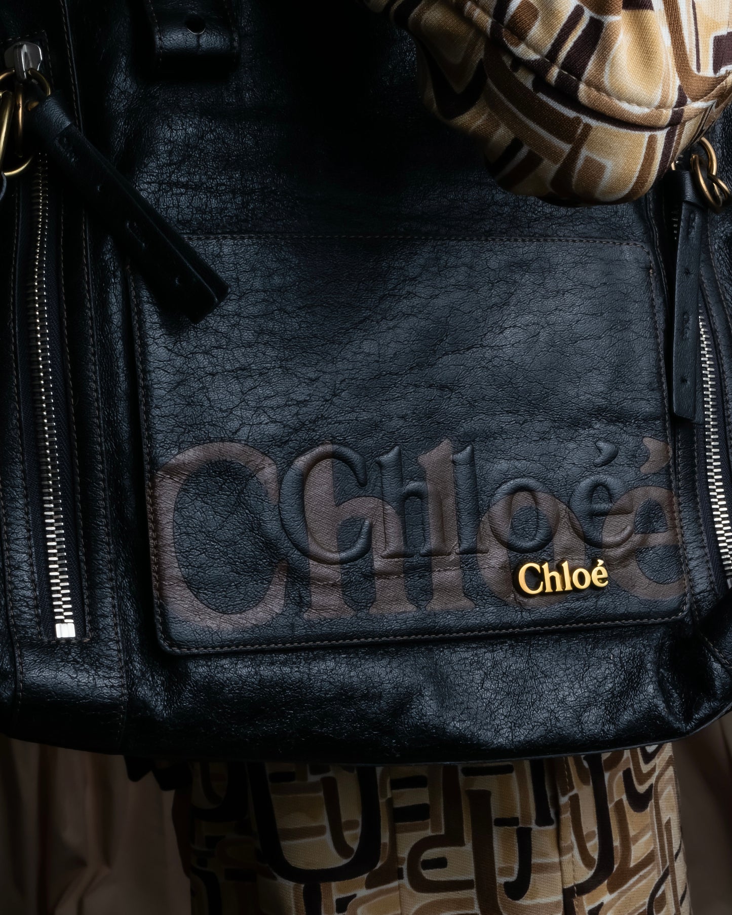 "Chloe" Eclipse series logo engraved leather tote bag