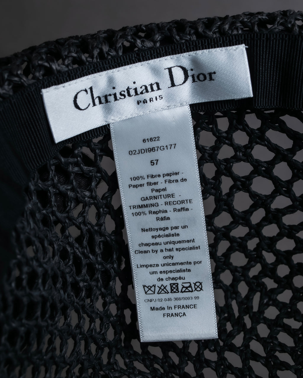 "Christian Dior" Raffia ribbon design paper fiber hat