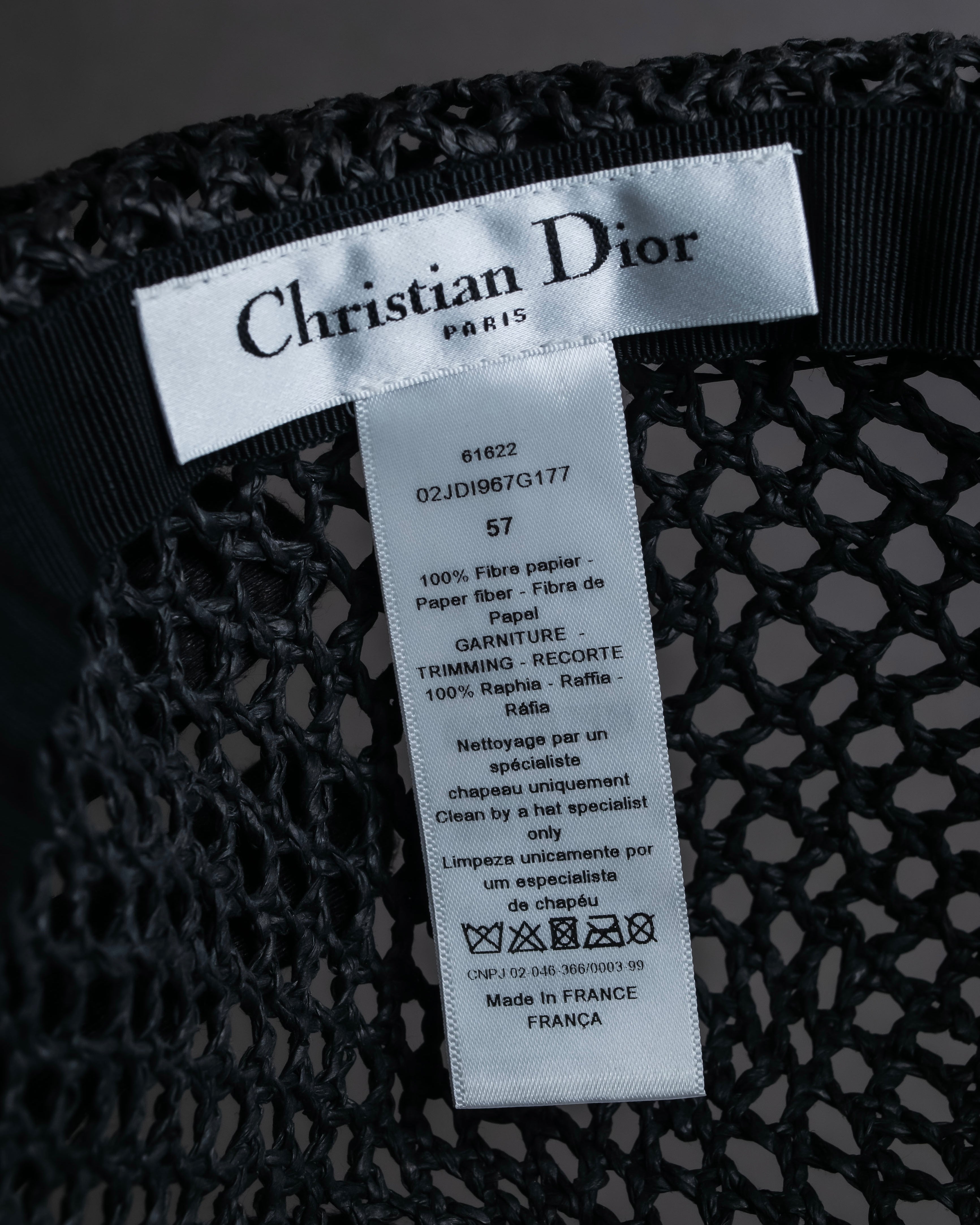 "Christian Dior" Raffia ribbon design paper fiber hat