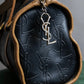 "YVES SAINT LAURENT" Logo engraved bicolor leather boston bag