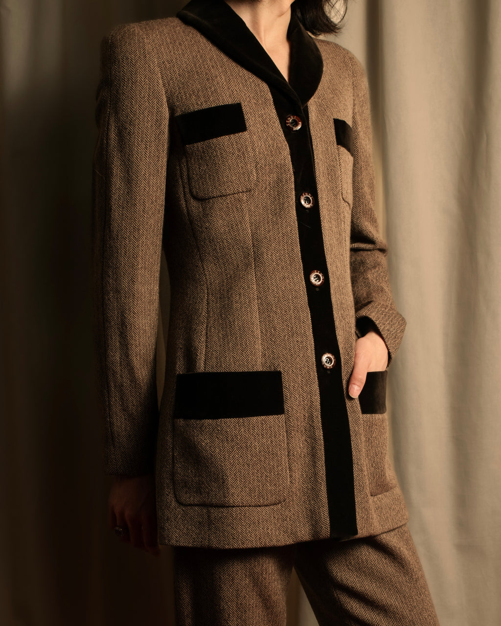 "FENDI" Velvet switching design herringbone set up