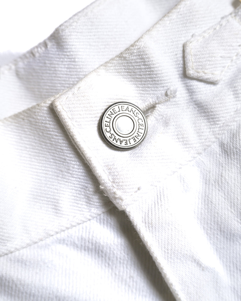 CELINE/ Triomphe Waist Designed Denim Shorts White
