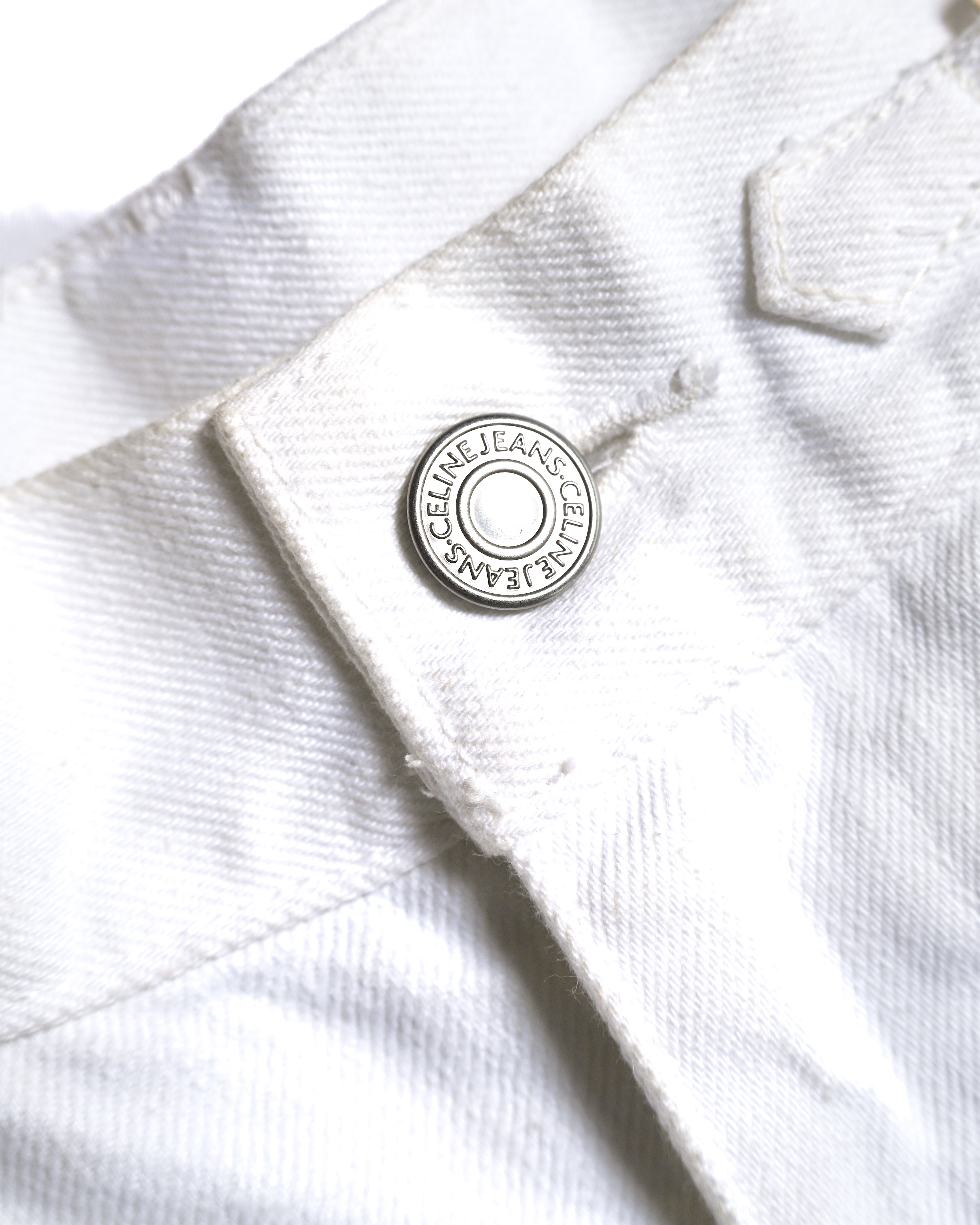 CELINE/ Triomphe Waist Designed Denim Shorts White