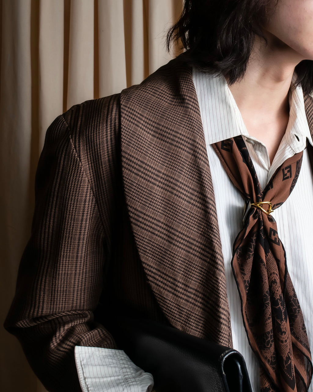 "Vintage different houndstooth pattern shawl collar jacket"