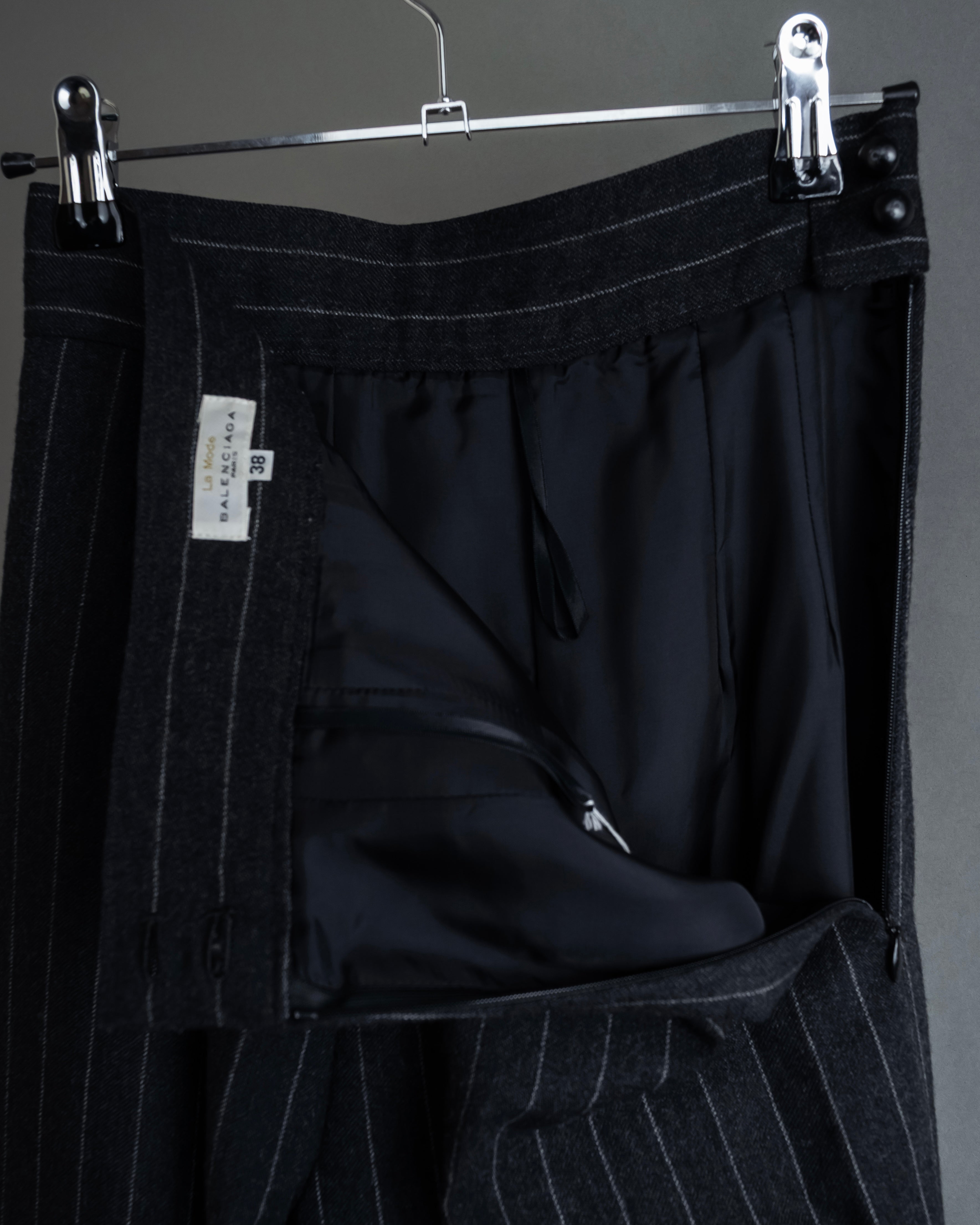 "BALENCIAGA" Side zipper design striped slacks