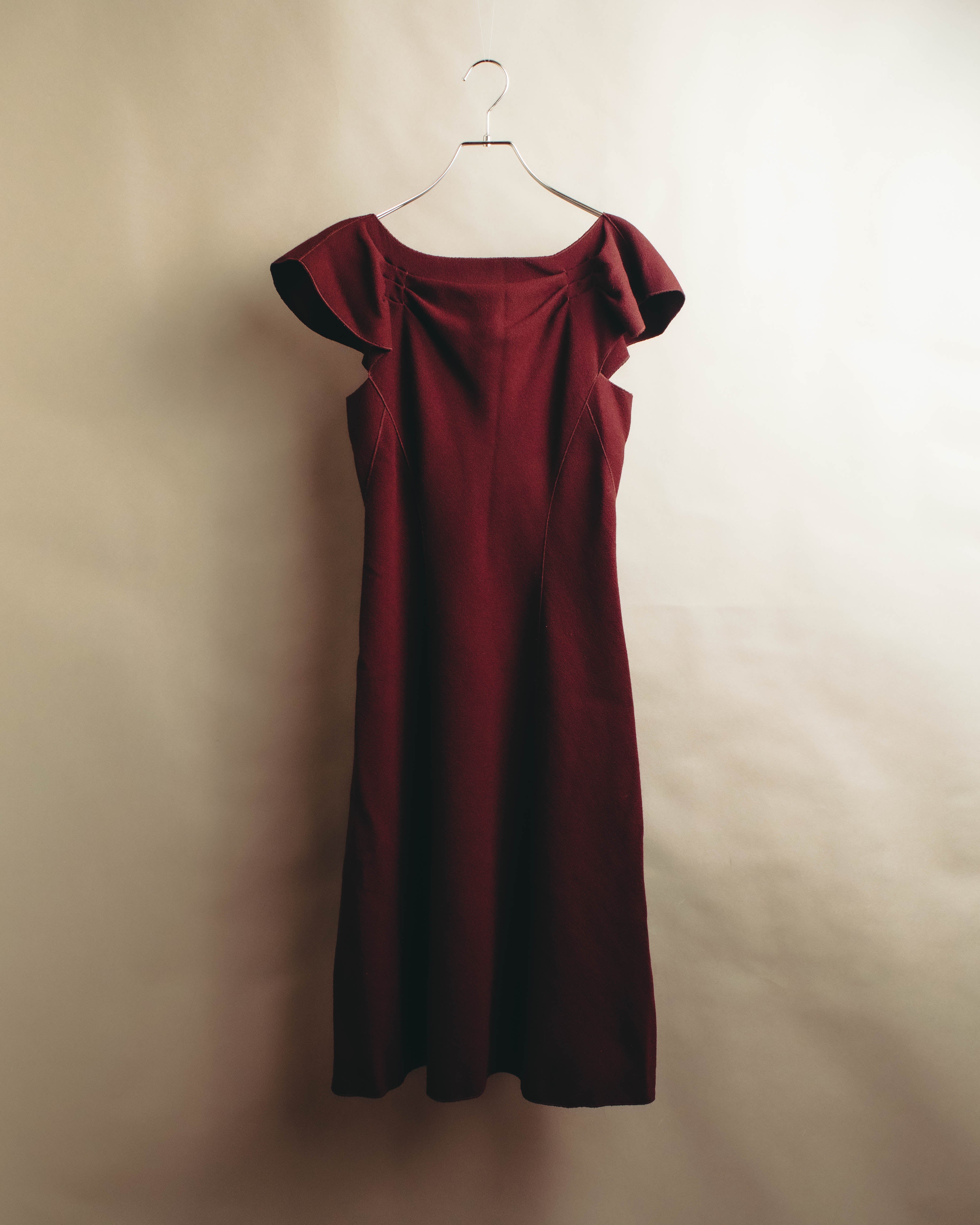 “BOTTEGA VENETA” 10’s Sculptural flutter sleeve wool dress