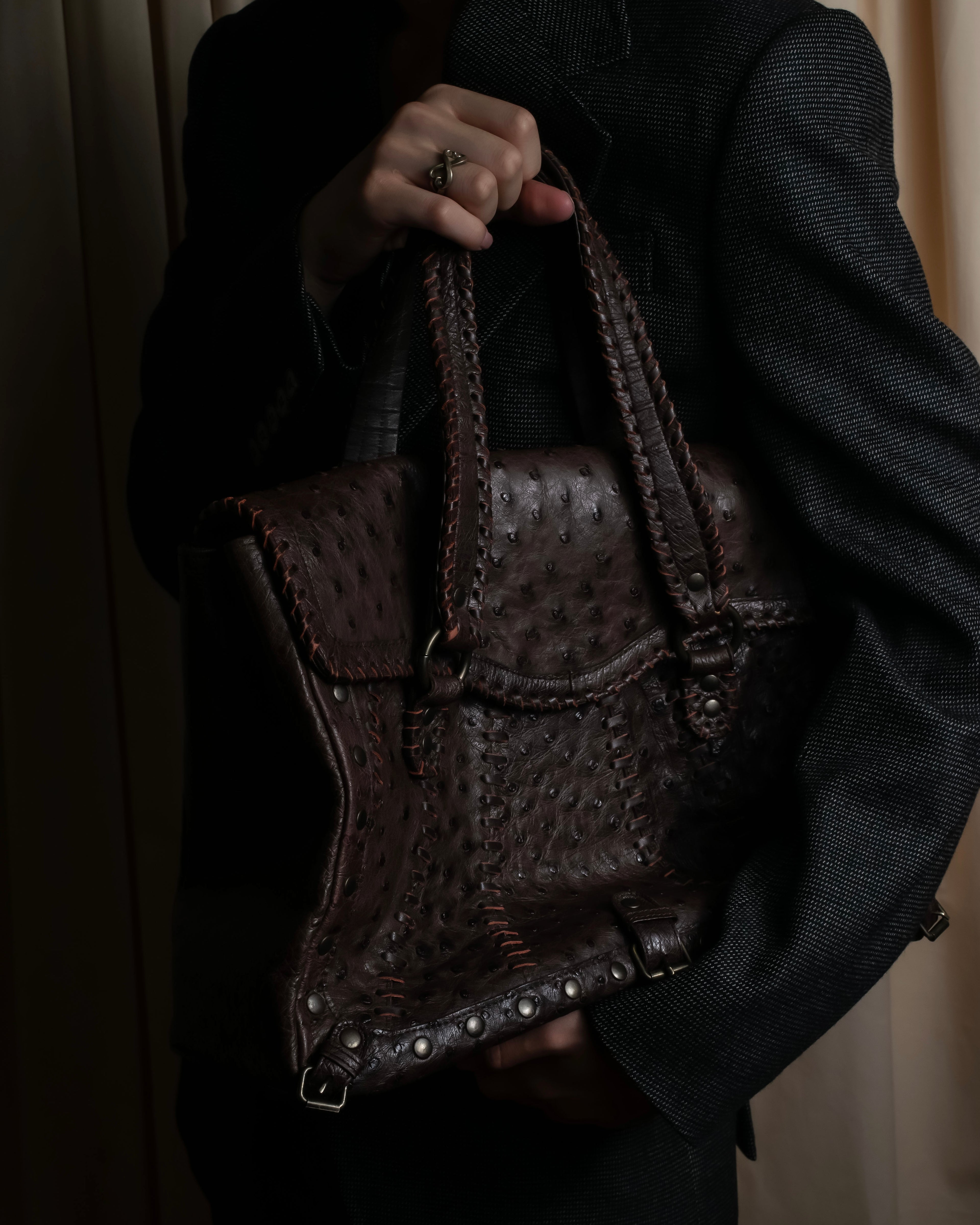 "Vintage JRA standard ostrich leather bag"