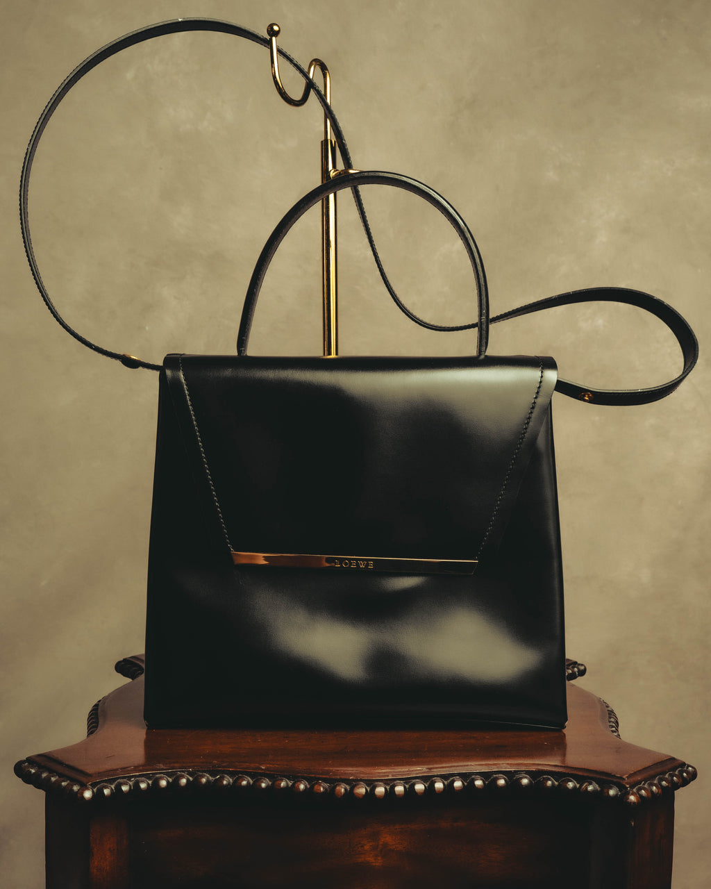 "LOEWE" 80's-90's Structured top-handle shoulder bag