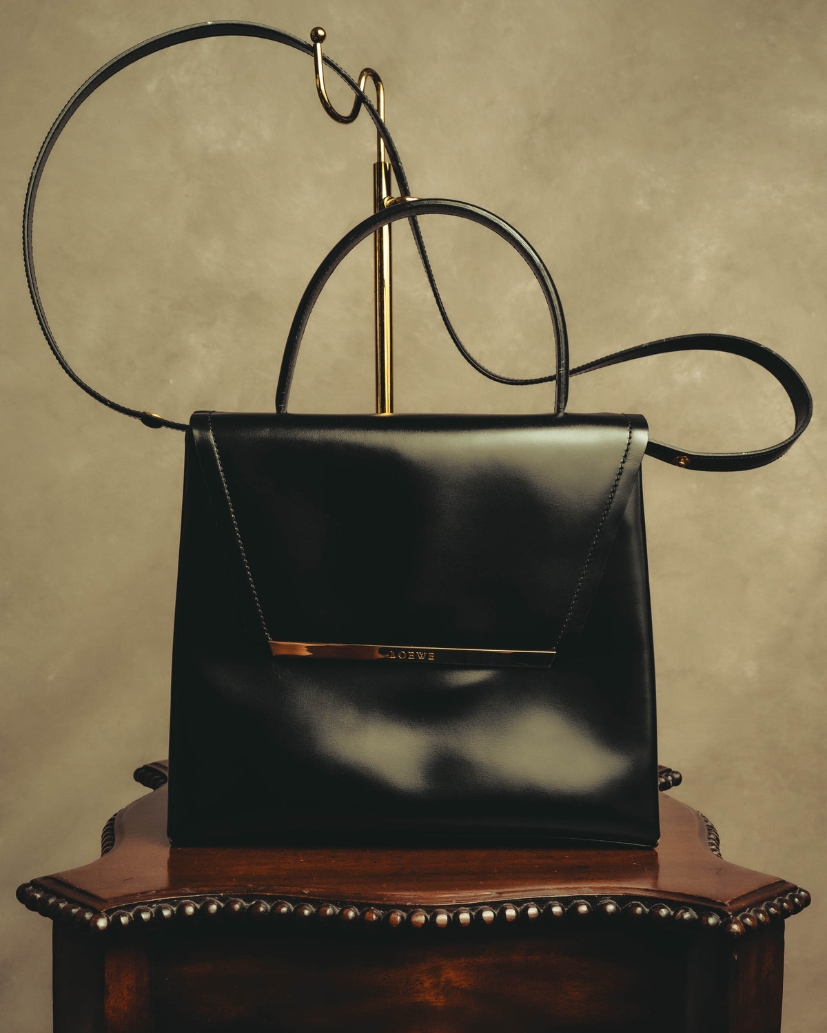 "LOEWE" 80's-90's Structured top-handle shoulder bag