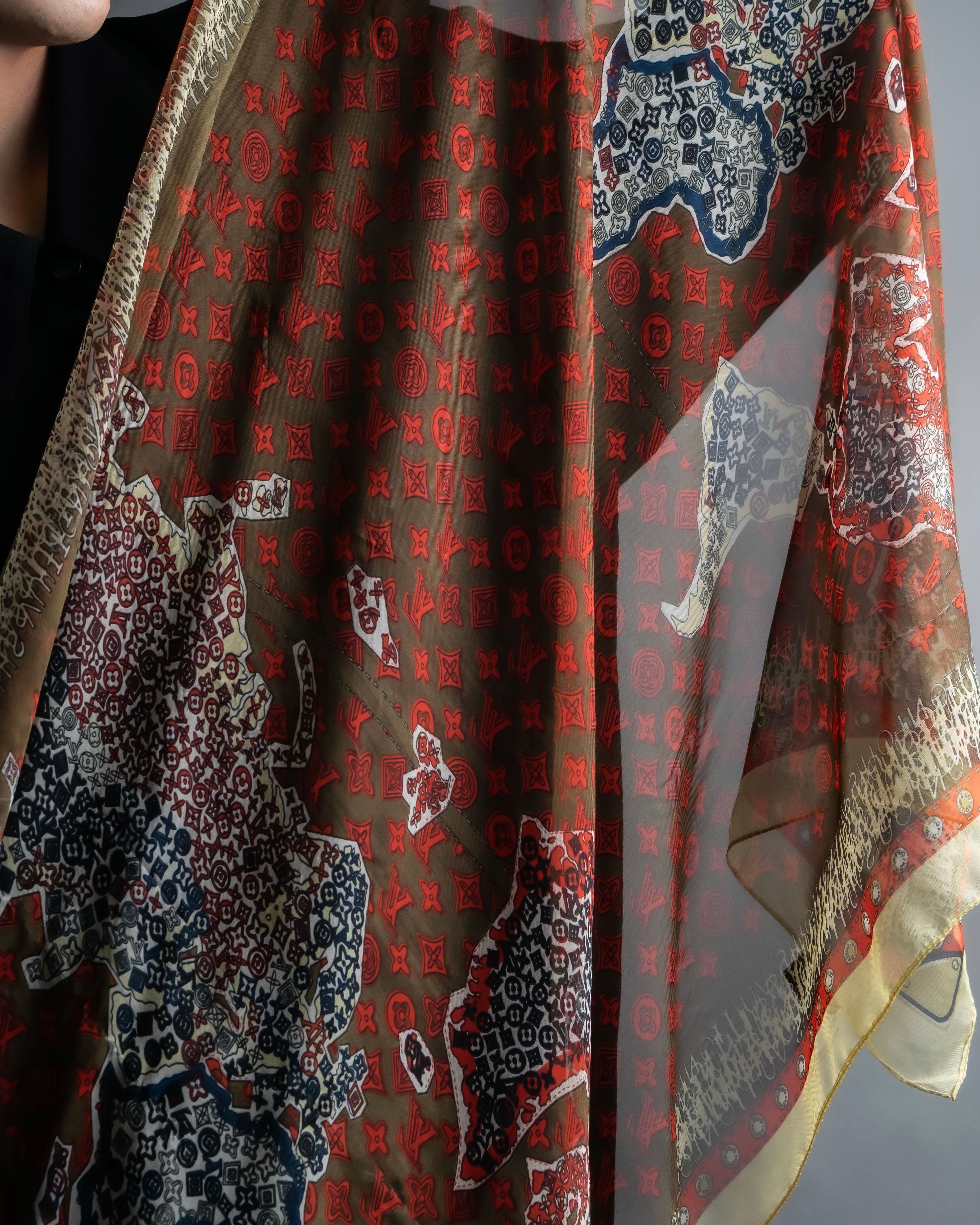 “Louis Vuitton” Monogram world map silk scarf