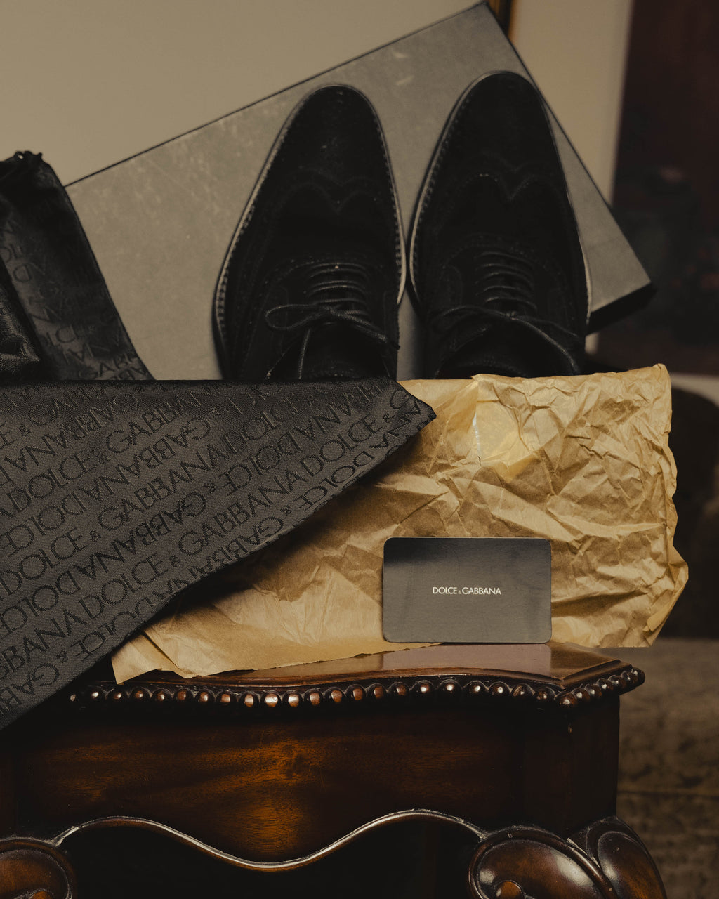 "DOLCE & GABBANA" 00's-10's Black suede wingtip oxford shoes