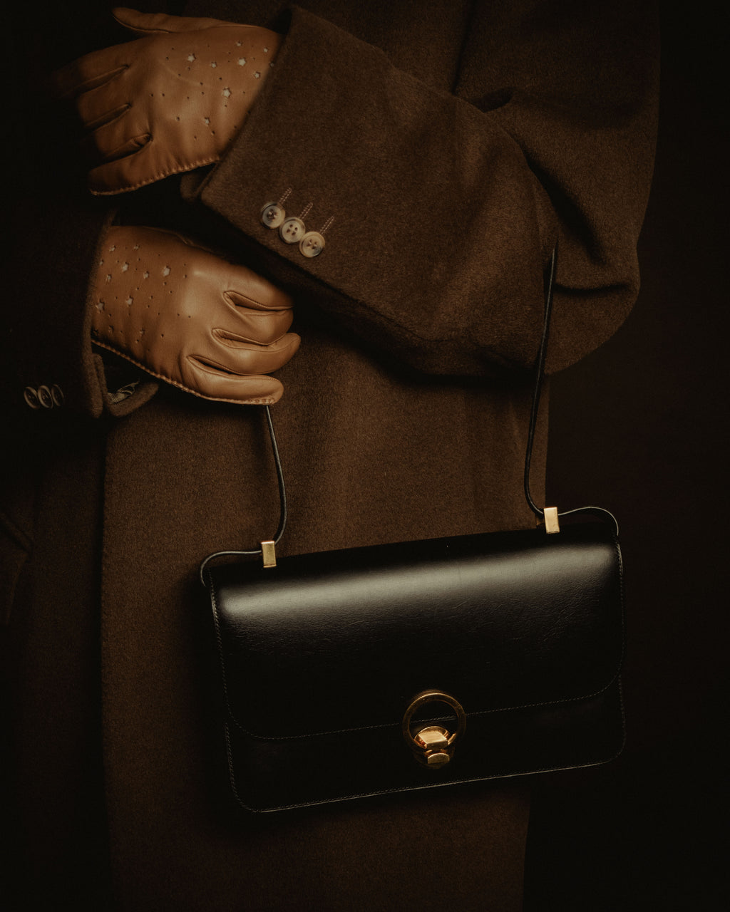 –SPECIAL– "HERMES" 90’s Box calf ring-lock accordion shoulder bag