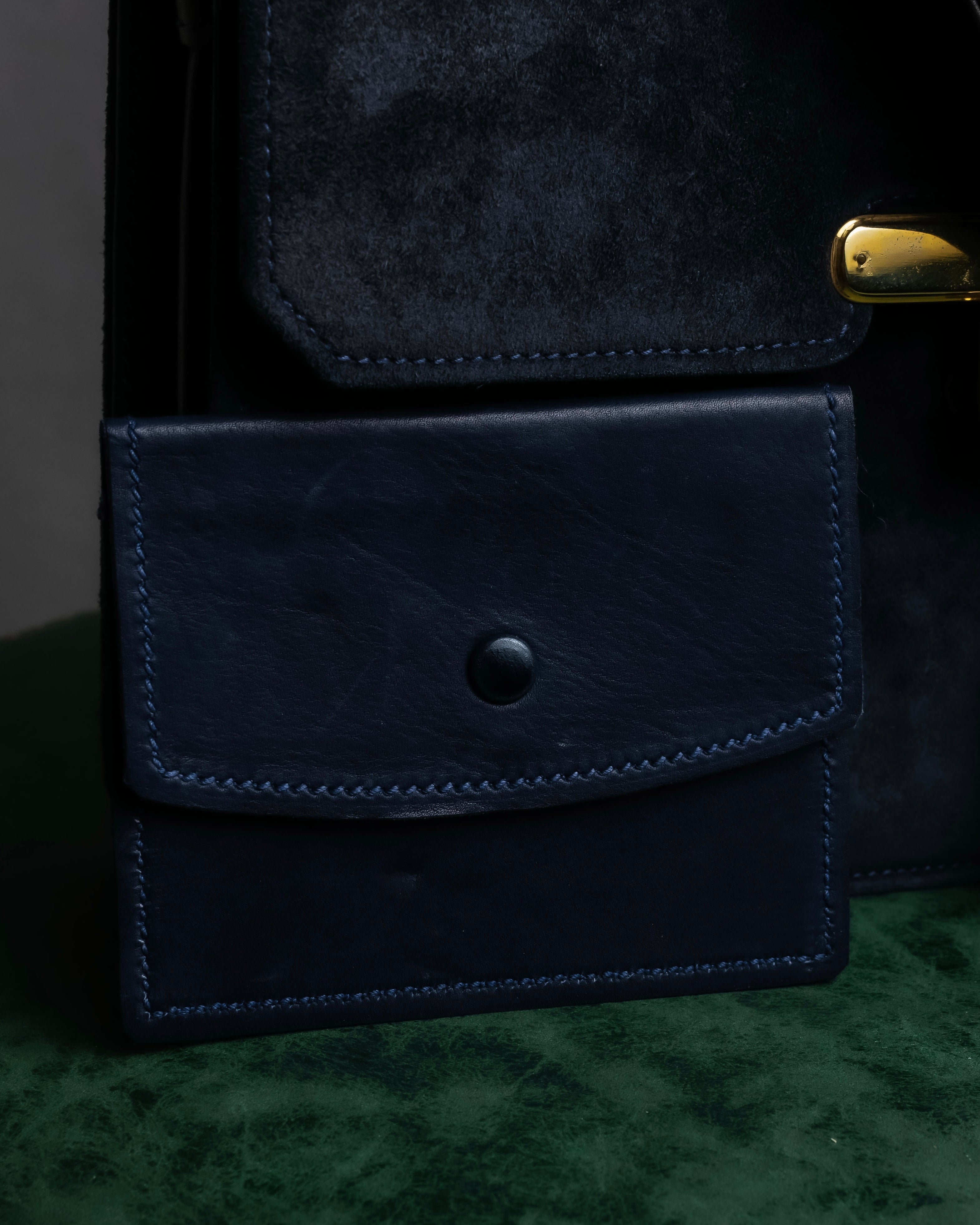 "GUCCI" Dark navy suede leather shoulder bag