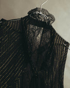 “PINKO” 2010’s Metallic striped lace georgette bow blouse
