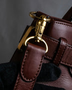 "Valentino Garavani" Reddish brown trapezoid silhouette 2way leather bag