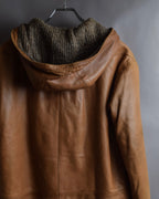 "LOEWE" 80-90's Vintage texture leather zip hoodie