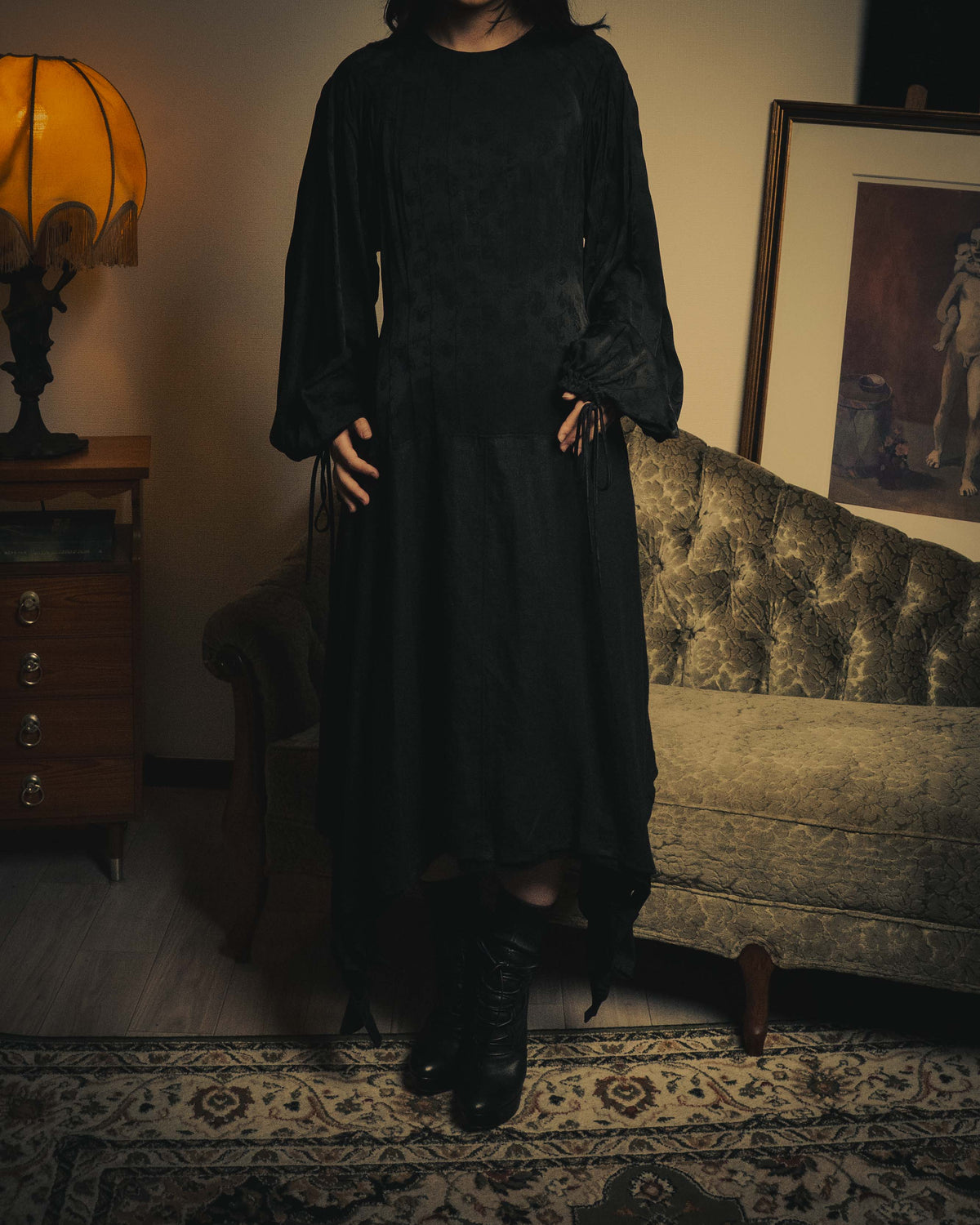 –SPECIAL– “LOEWE” 10’s-20’s Floral jacquard gathered long dress