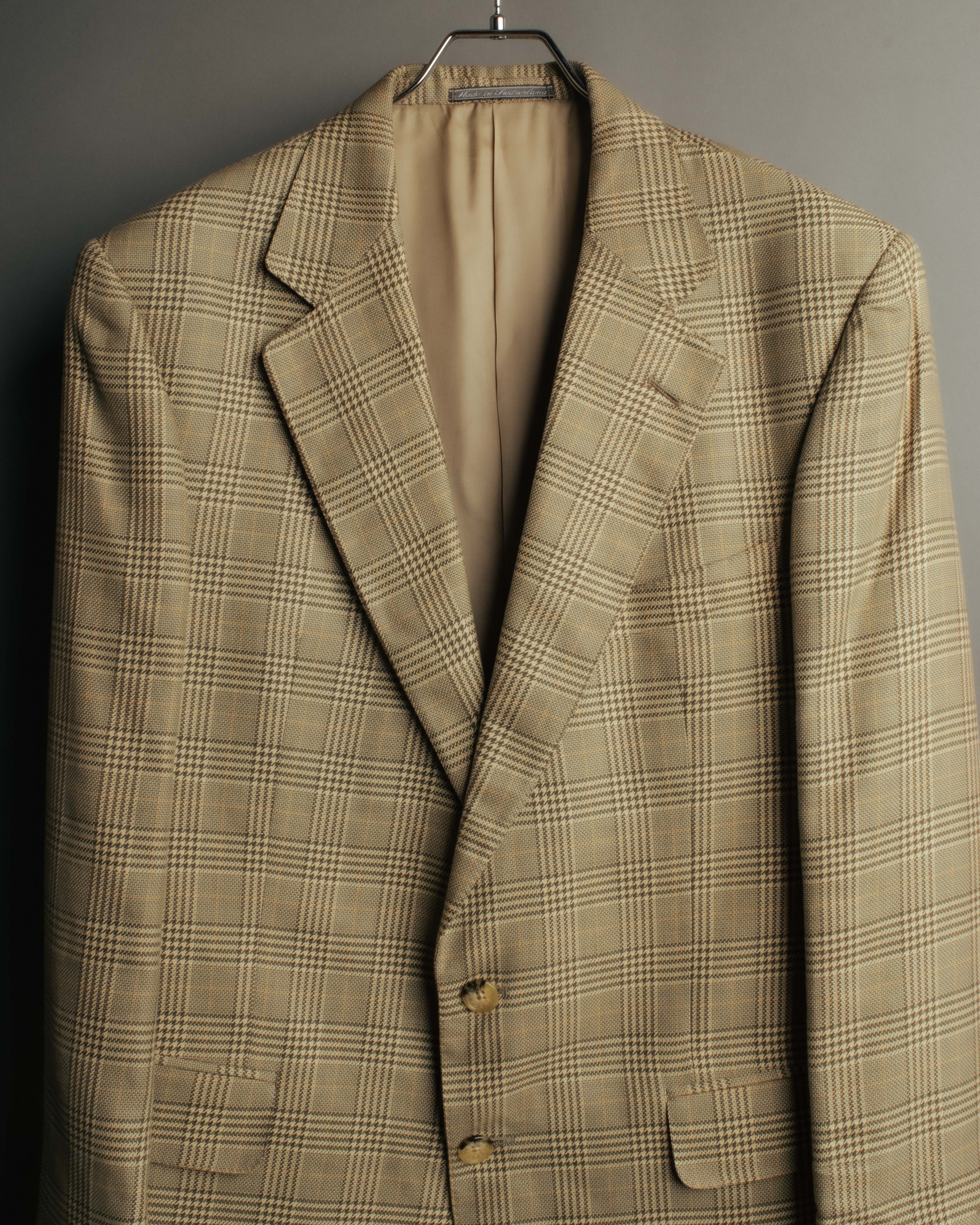 "GUCCI" 90's-00's Vintage houndstooth and glen check structured cotton jacket