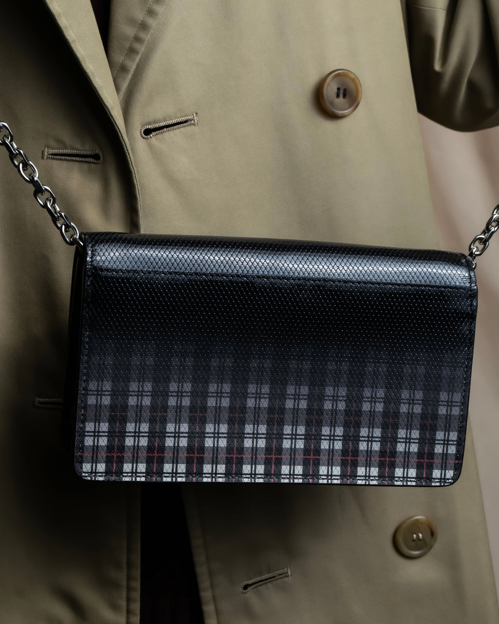 "MAISON MARGIELA" Check pattern gradient design chain shoulder leather wallet bag