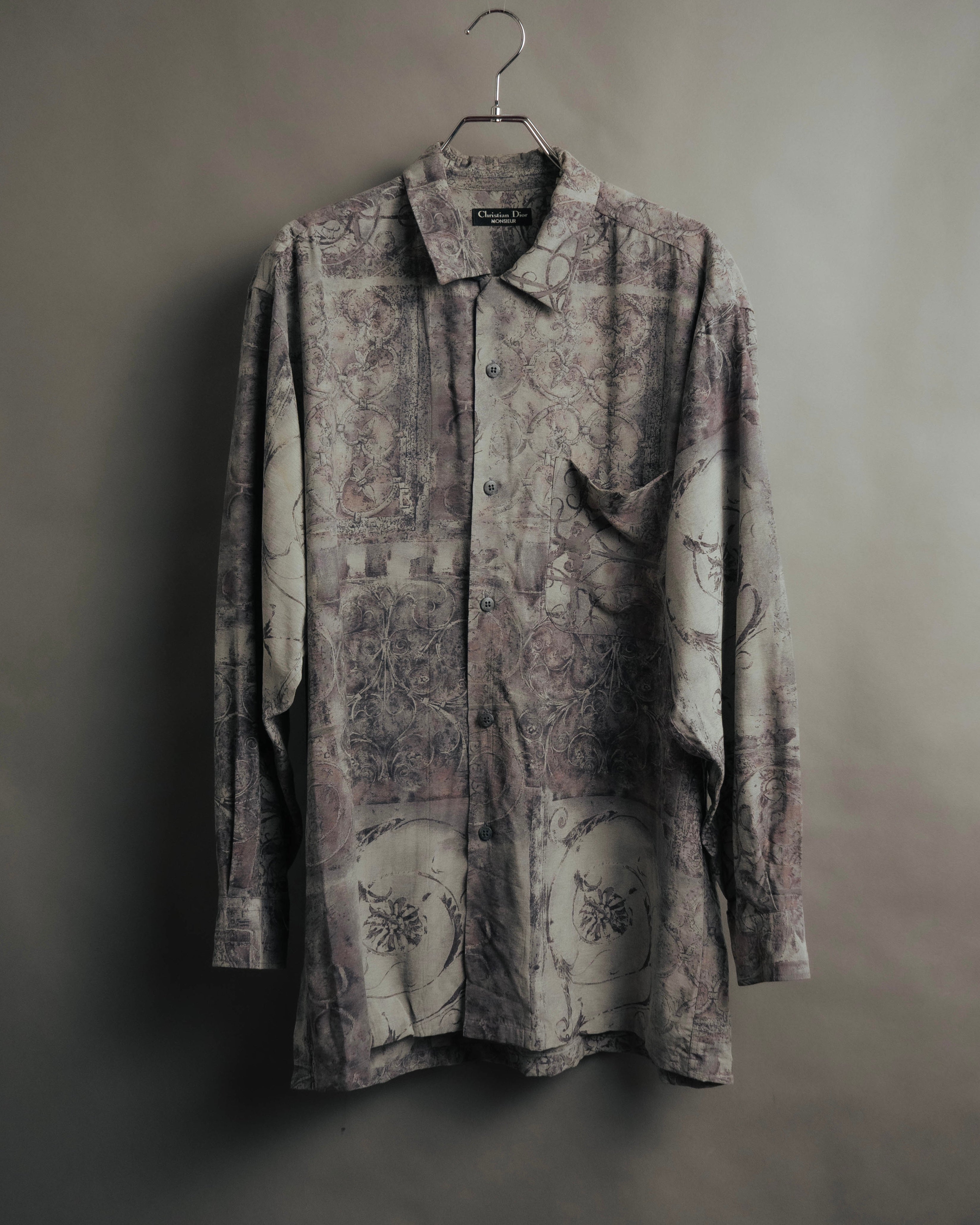 "Christian Dior" 80's-90's Draped rayon patterned shirt