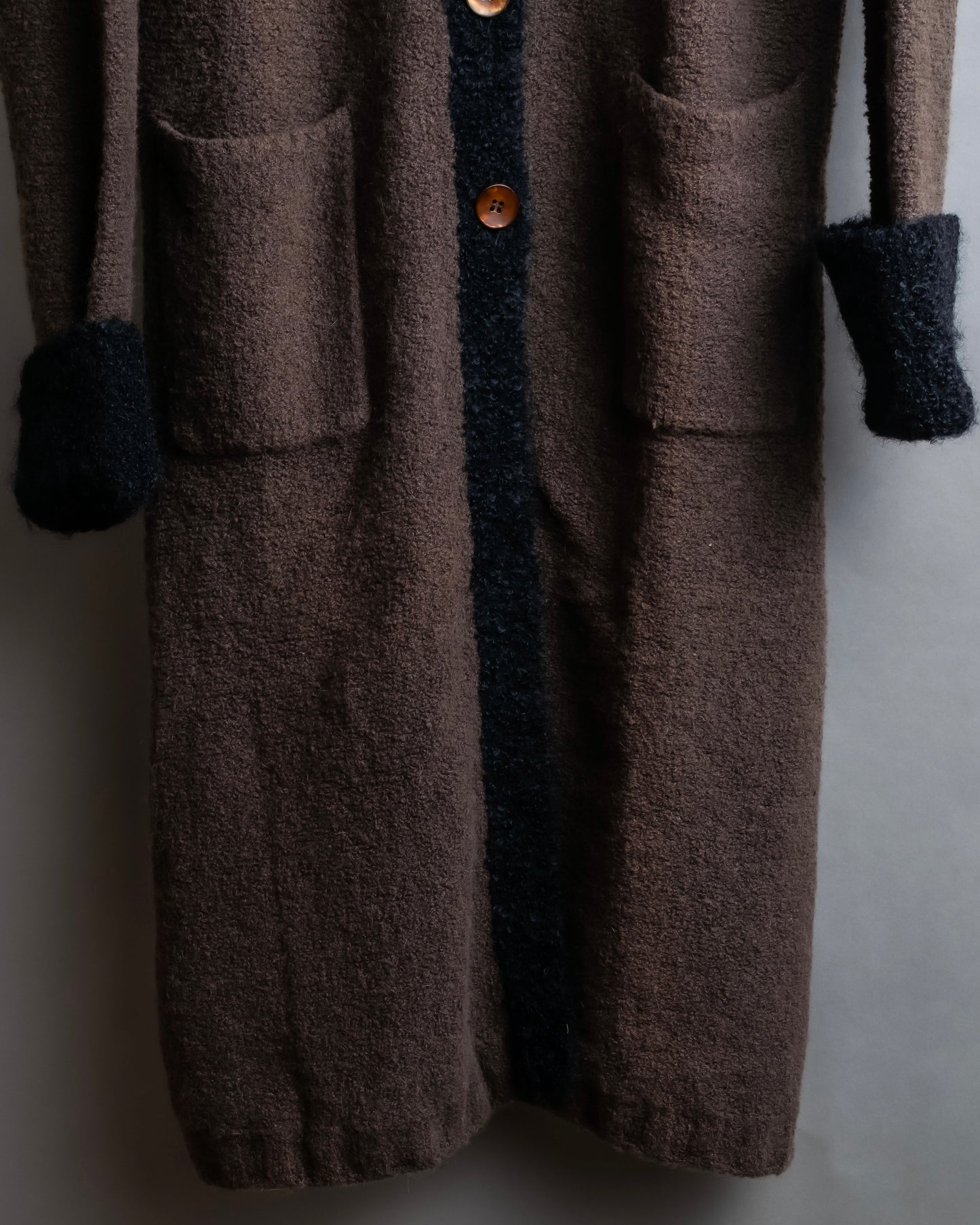 "Composition by KENZO" Fuzzy material cleric design knit coat