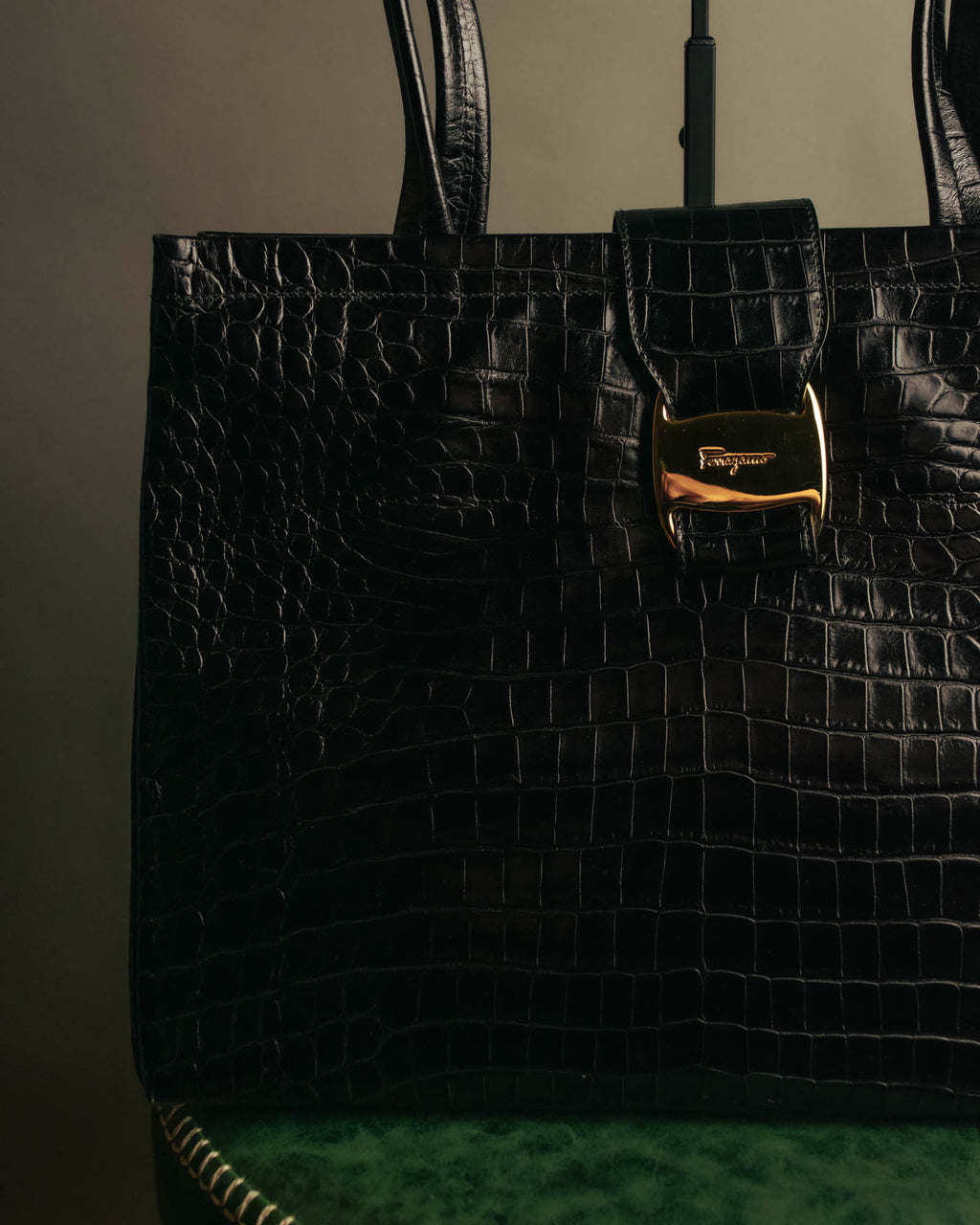 “Salvatore Ferragamo” 90’s-00’s crocodile embossed structured tote bag