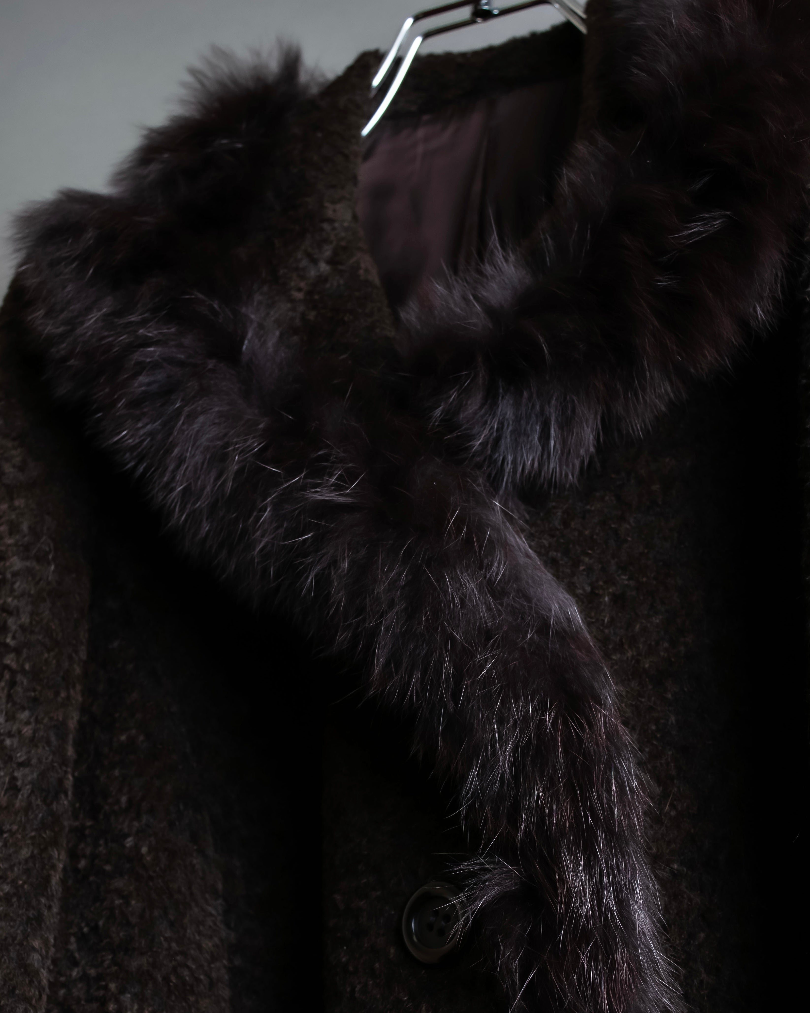 Vintage blue fox fur docking alpaca blend long coat