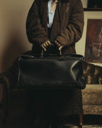 -SPECIAL- "GUCCI" 70's-80's Crest-detailed black leather two-way duffle bag