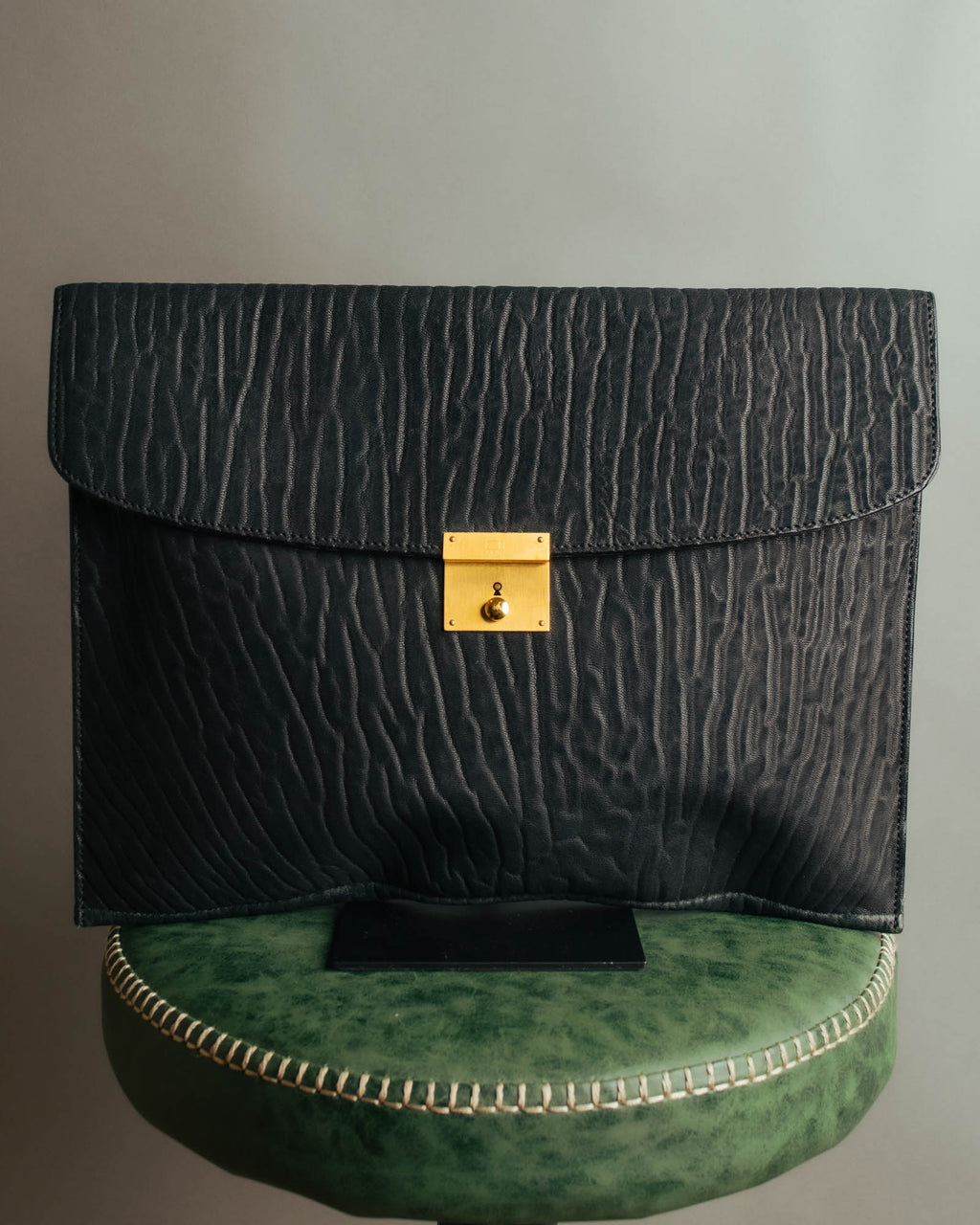 "Valextra" 80's-90's embossed leather document portfolio clutch