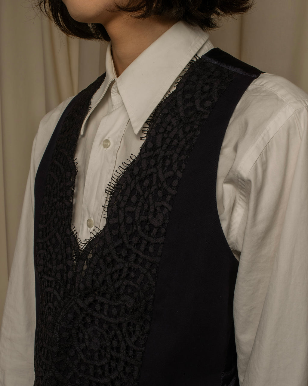 "JEAN PAUL GAULTIER" 90's Geometric lace design tailored vest