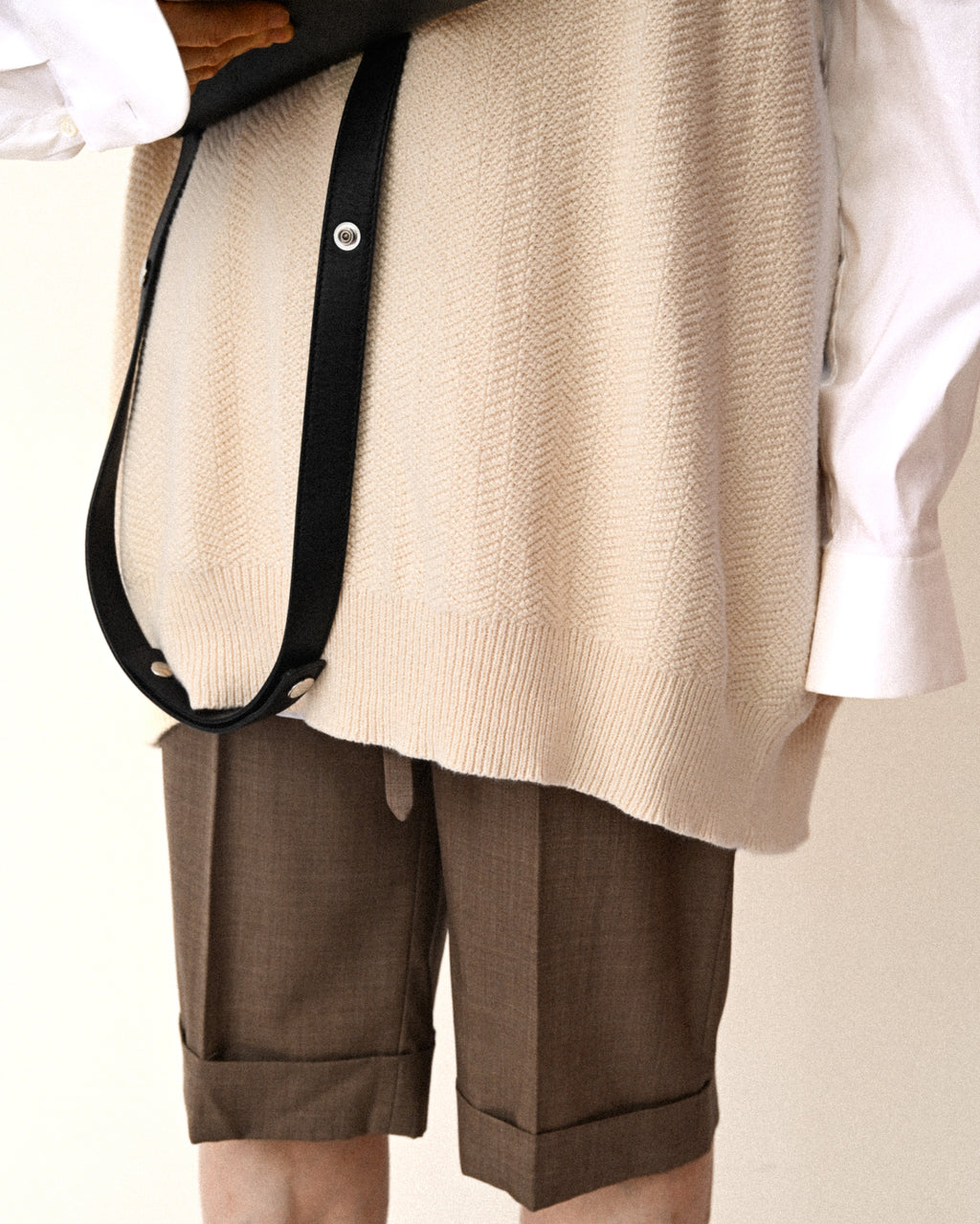 Hermes/ Silk Blended Waist Belt Shorts Brown