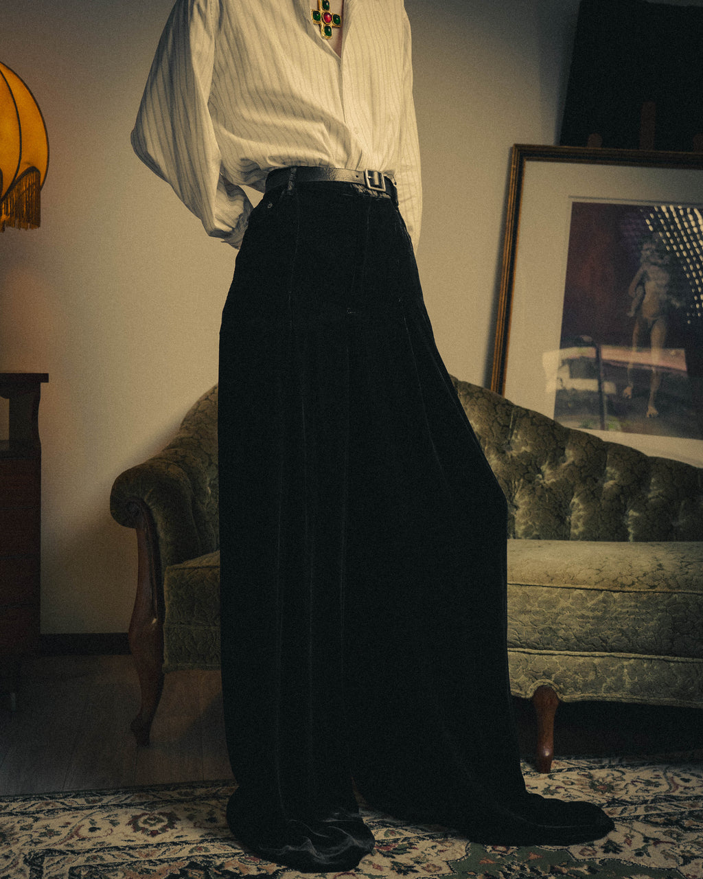 –SPECIAL– "SAINT LAURENT" 2023's Pleated velvet extreme flare pants