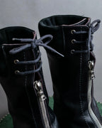 "GUCCI" Front zip design lace-up leather uncle boots