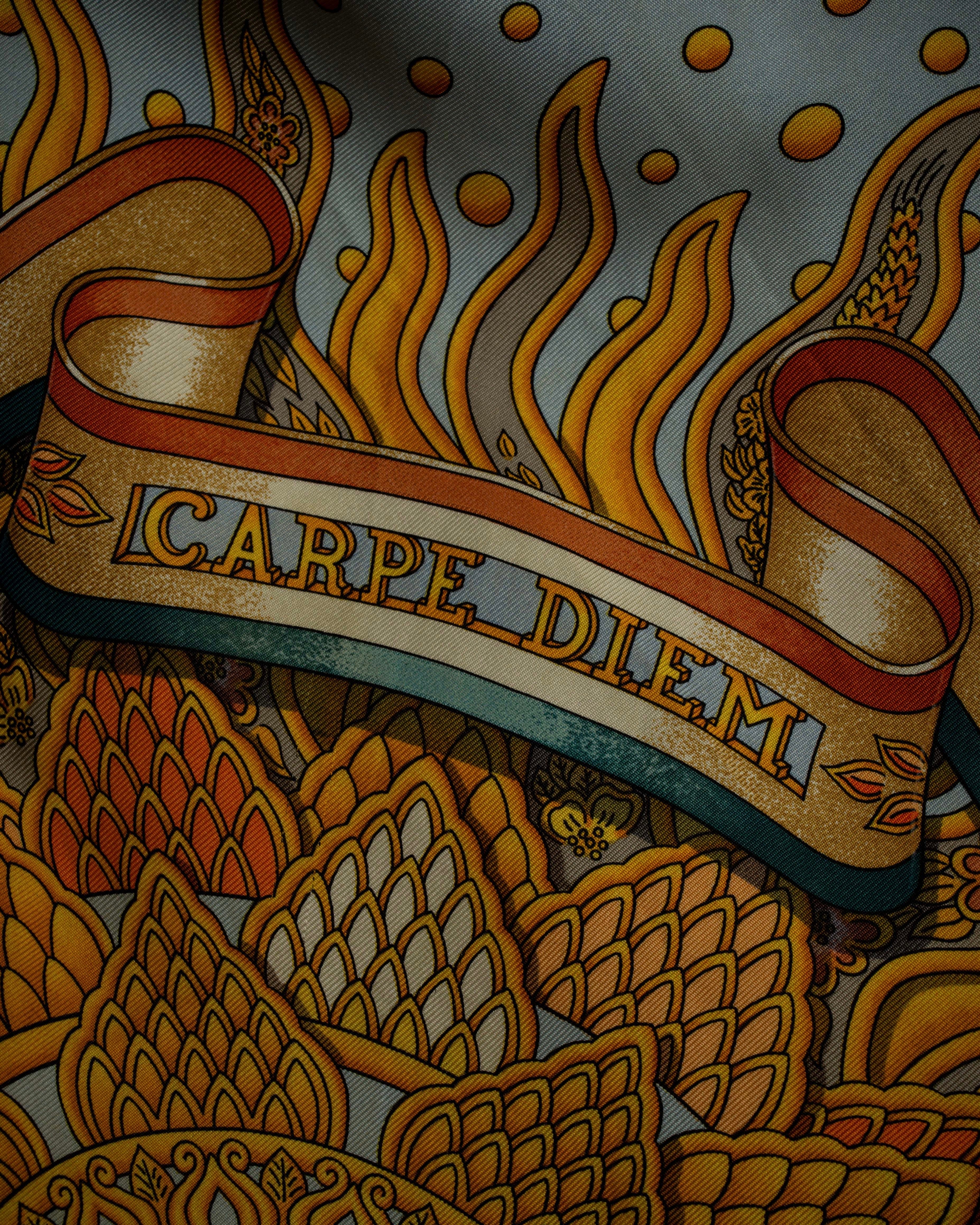 "HERMES" Carpe Diem design Carré 90 silk scarf