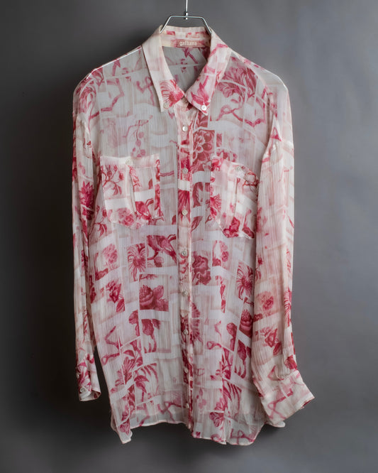 "John Galliano" 100% silk tropical floral regular collar shirt