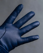 "GUCCI" Ribbon＆charm design blue leather gloves