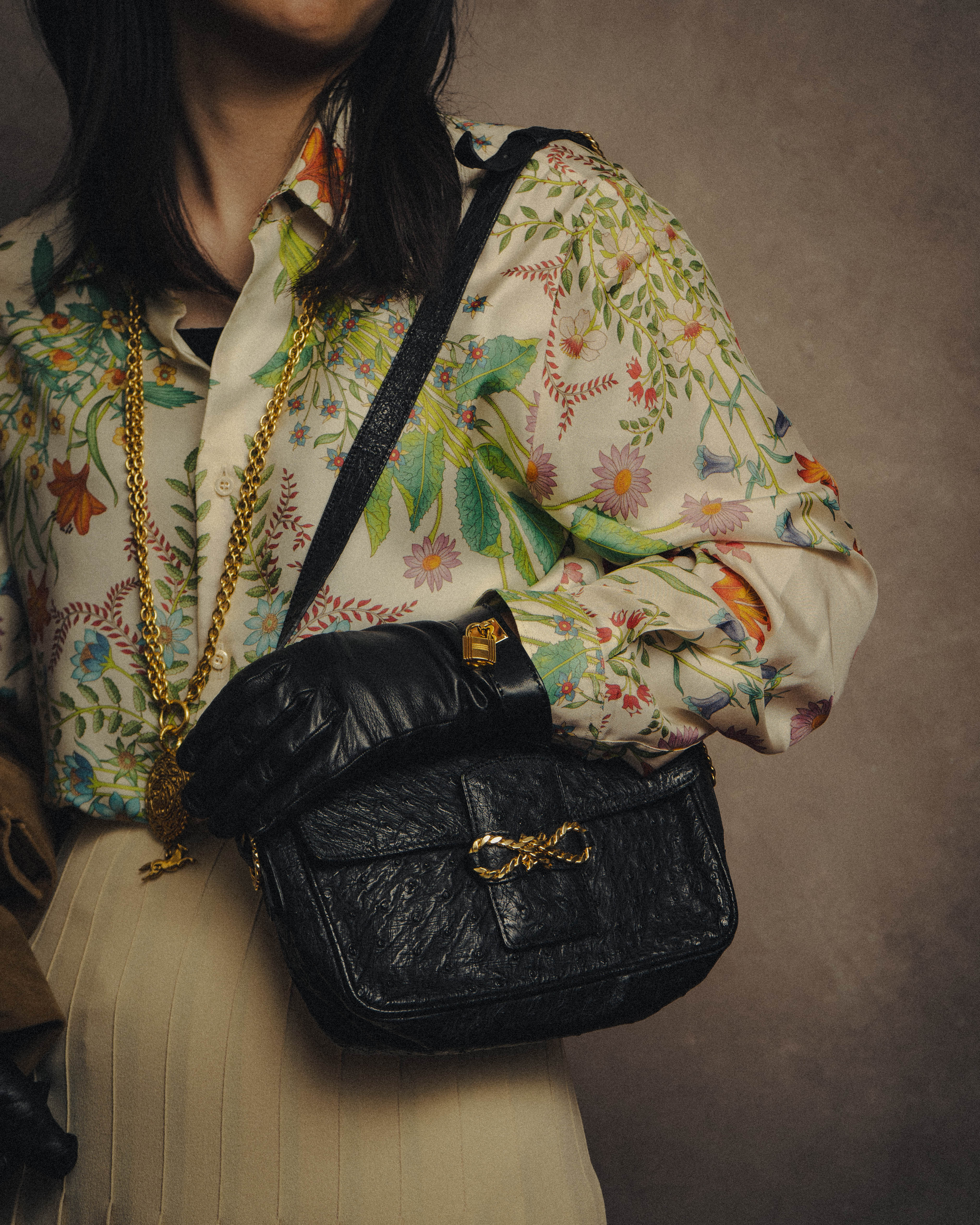 -SPECIAL- “CELINE“ 00’s-10’s Ostrich embossed leather shoulder bag