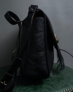 "YVES SAINT LAURENT" 80's-90's Wood toggle design pebbled leather bag