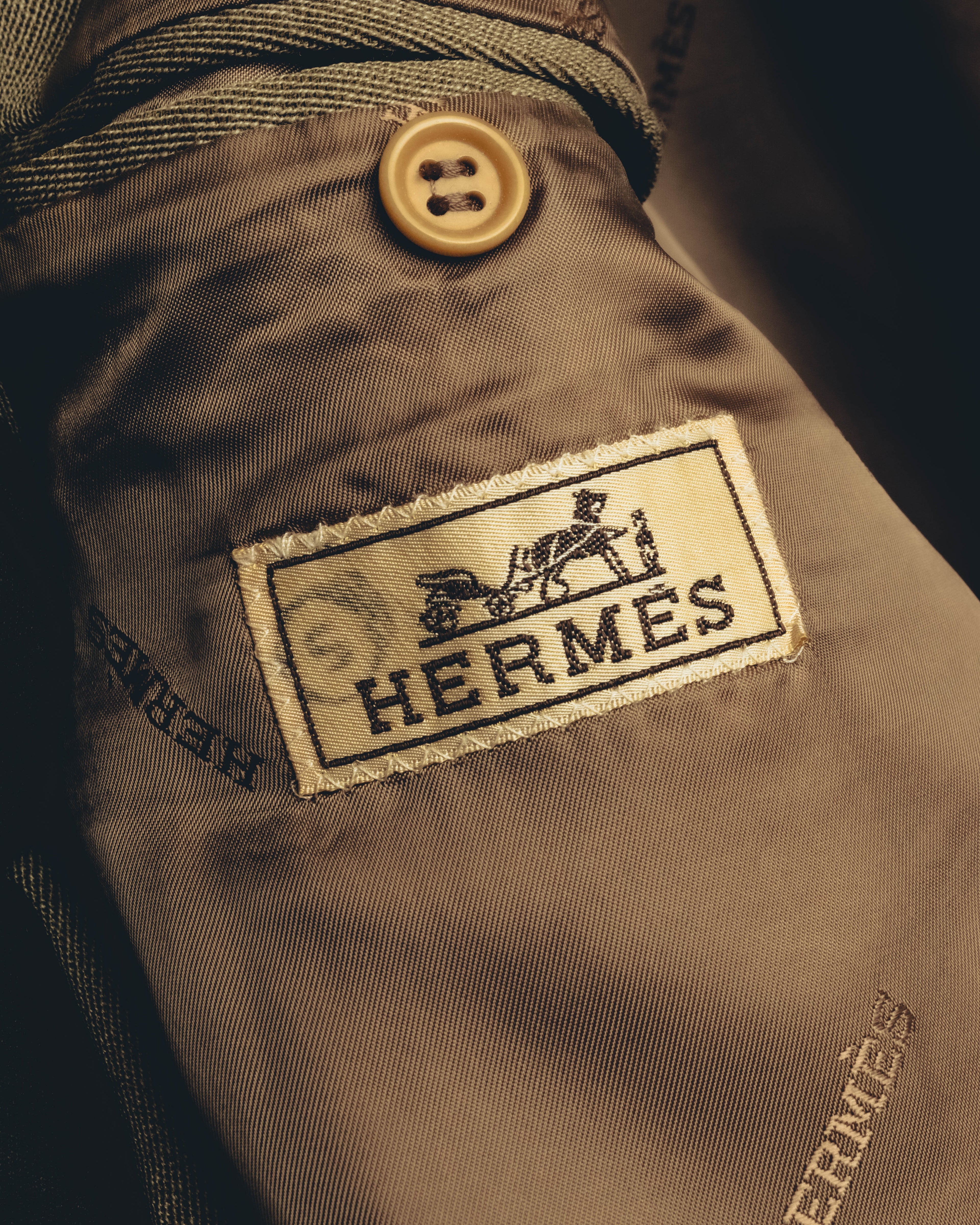 -SPECIAL- "Hermès" 80's-00's Leather collar tailored blazer